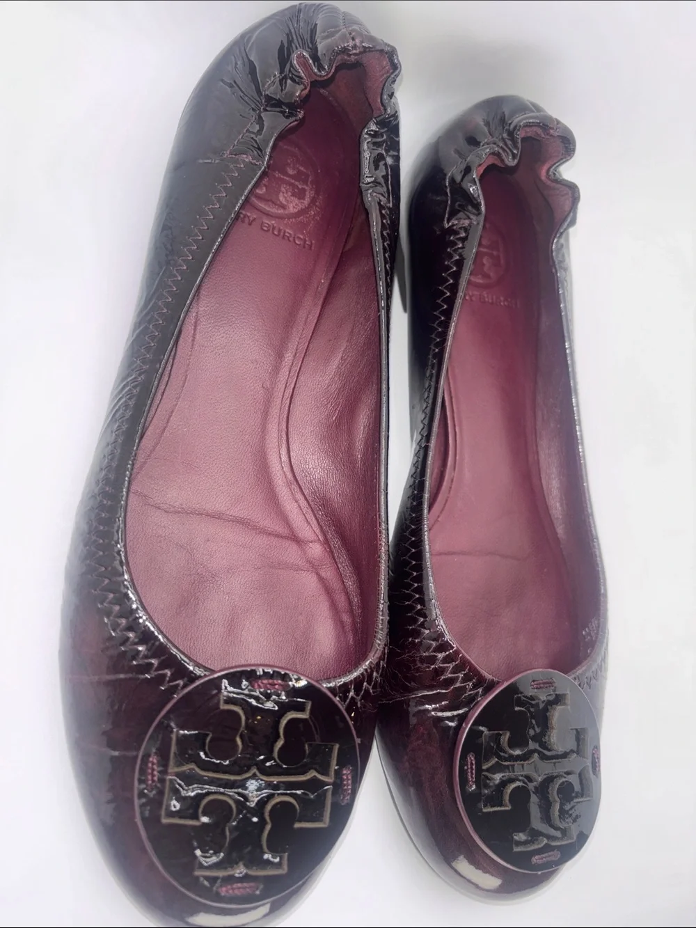 Tory Burch Burgundy Patent Leather Reva-Style Ballet Flats